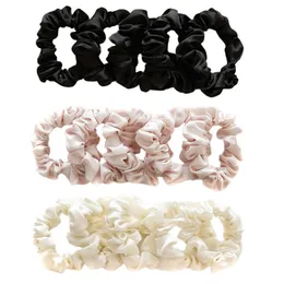 5Pcs Satin Silk Solid Color Hair Ties Scrunchie Elastic Hair Bands Women Luxury Soft Accessories Ponytail Holder Rope