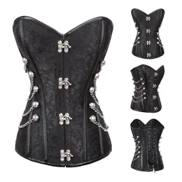 Black Brocade Steel Boned Corset Sexy Gothic Clothing Corsets And Bustiers Steampunk Clothing Korsett For Women Plus Size 6XL