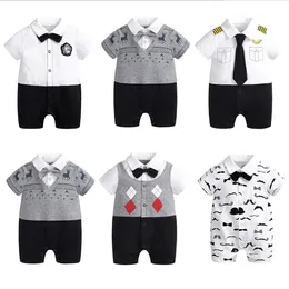 Nyfödd babykläder Summer Gentleman Rompers 0-12m Baby Boys Cotton Jumpsuit Baby Body Clothes Newborn