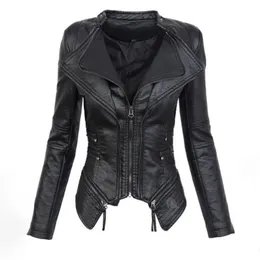 Gothic Couro Falso PU Mulheres Jaqueta de Inverno Moda Outono Motocicleta Jaqueta de Couro Preto Faux Casacos Odzieży Outo Casaco