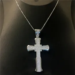 Vecalon Long Big Cross Pendant Sterling Sier 267pcs 5A CZ Stone Party Party Necklace for Women Men Jewelry