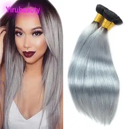 Peruvian Human Hair Three Bundles Hair Products Silky Straight 1B/grey Yirubeauty Ombre Hair Wefts 1B Grey Straight 10-26inch