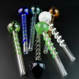 300pcs 14cm Glass Oil Burner Pipe Tobacco Pipes Spoon Pipe Pyrex Glass Oil Burner Pipes Unique Pipes With Spiral Decor For Smoking SW26