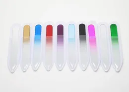 14CM Glass Nail Files with plastic sleeve Durable Crystal File Nail Buffer Nail Care Colorful DHL Free