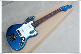 22 الحنق الأبيض pickguard المعدني الجسم الأزرق الغيتار الكهربائي مع أجهزة الكروم، الورد الأصابع، يمكن تخصيصها