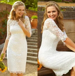 Fabulous Country Beach Bröllopsklänningar Bohemian Lace 2020 Halv ärm Juvel Neck Kort Bröllopsklänning Knä Längdskede ROBES DE MARIEE AL6455