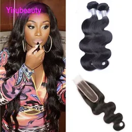 Body Wave 2 Bundles With 2X6 Lace Closure Baby Hairs Indian Raw Virgin Hair Extensions Wefts With Closures Middle Part 10-28inch