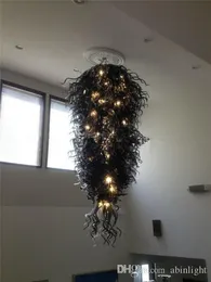 Large Hotel Decorative Handmade Blown Glass Chandelier Light Black with Gold European Style Chandelier Decoration