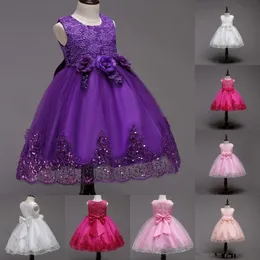 Flower Girls Dresses For Wedding Party Sleeveless Lace Appliques Ball Gown Birthday Girl Communion Pageant Gowns Kids Sequined Dress MC1731