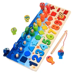 Montessori Educational Wooden kids Board Math Fishing Count Numbers Matching Digital Shape Match Early Education building block To239f