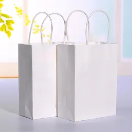 20pcs/lot White kraft paper bag with handle Wedding Party Favor Paper Gift Bags 21*15*8cm