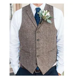 Nowe Brązowe Kamizelki Groom 2019 Slim Fit Notch Lapel Pojedynczy Kamizelka męska Kamizelka Vintage Wedding Waistcoat Slim Fit Prom Kamizelka