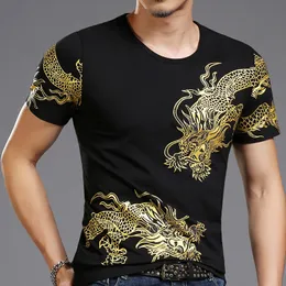 Bronzing 3D Dragon Totem Ny Print T-shirt Mens Kortärmad T-shirts Male High Street Casual Wear för Slim Asia Storlek 4XL Y19060601