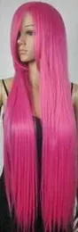 WIG fri frakt Ny Extra lång Rak Rapunzel Tangled Hot Pink Bangs Cosplay Hår Peruker Dam