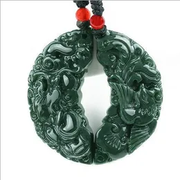 Hetian Qingyu Longfeng Pendant Par Matchande Dragon och Phoenix Chengxiang Natural Jade Necklace
