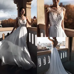 Nora Naviano 2019 Wedding Dresses Sexy V Neck Appliques Beading Chiffon Bridal Gowns Sweep Train A Line Wedding Dress Robe De Mariée
