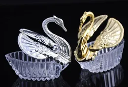 200pcs Acrylic Wedding Gift Favor Swan Boxes Bomboniere Candy Box Holder Decors Favors Gifts Holders Gold Silver Free Ship