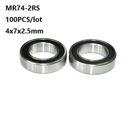 100ピース/ロットMR74-2RS MR74RS MR74 RS 2RS 4X7X2.5MM薄い壁ミニチュアディープグルーブボールベアリング4 * 7 * 2.5mm 674-2RS