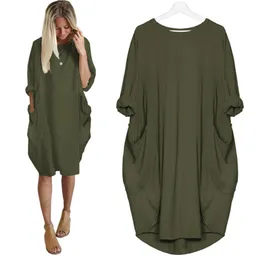 Streetwear långärmad svart rosa klänning för kvinnor plus storlek klänningar 5xl Casual Loose Pocket Vestido Sommar 2019 Vestidos Ny Y19052901