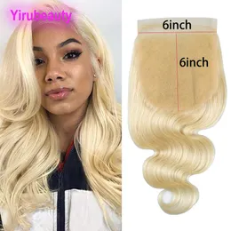 Indian Raw Virgin Hair 6X6 Lace Closure Middle Three Free Part Body Wave 613# Blonde Color 6 By 6 Closure With Baby Hairs