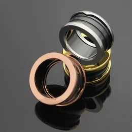 Wholesale-316L Titanium Steel Plated Rose Gold Gear Ring for Couples Black/White Ceramic Ring Jewelry