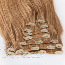 Brasilianska 120g 18 till 24 tum # 1b # 27 # 613 Bourgogne Blonde Silky Rak Obehandlad Remy Human Hair Extensions Clip In