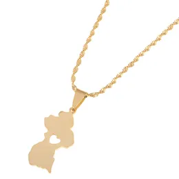 Stainless Steel Heart Map of Guyana Pendant Necklace Gold Color Guayana Charm Jewelry Republic of Guyana