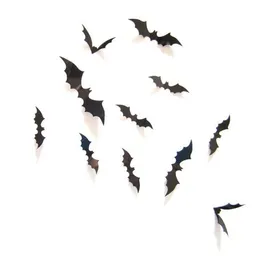 12Pcs/set Halloween Decoration 3D Black PVC Bat DIY Decor Wall Sticker Halloween Party Bar Decals Scary Halloween Party GB1155