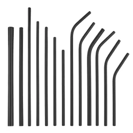 304 Stainless Steel Straw Black Metal Drinking Straw Reusable Eco Friendly Durable Straw Bar Family Party Drinking Tools with Cleaner Brush