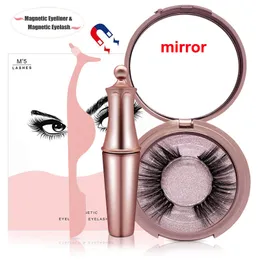 Magnetic False Eyelashes with Liquid Eyeliner and makeup mirror Magnetic Eyeliner Reusable Eyelash Tweezer 5 magnets Silk Eye lashes No Glue Needed