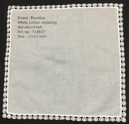 12ファッションレディースハンカチタオルホワイトコットンの結婚式ブライダルハンカチビンテージレースハンキー刺繍hanky 12x12インチ
