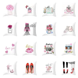 Flowers Perfume Bottles Pillowcase Girl High Heel Printed Throw Pillow Cover 45x45cm Valentine Day Pillowcase Home Decor