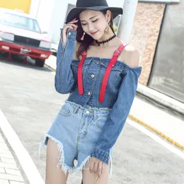 2020 Summer Sexy Jacket/Shorts 2PCS Sets Women's Belt Exposed Navel Short Coat Sling Strapless Denim Jacket + Ultra Short Jeans