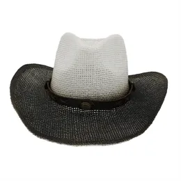 Lato Czarna farba Spryskiwanie Western Cowboy Słomiane Czapki Outdoor Wide Brim Beach Hat Panama Sunshade Cap Dla Mężczyzn Kobiety