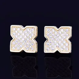 New Hip Hop Jewelry 9mm Flower Stud Earring for Men Women's Ice Out CZ Stone Rock Street Three Colors