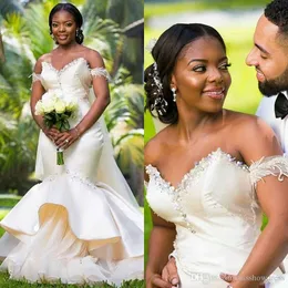 Landstil Luxury African Plus Size Mermaid Bröllopsklänningar Sweetheart Pärlor Tulle Twedding Dress Bridal Gowns Vestido de Novia