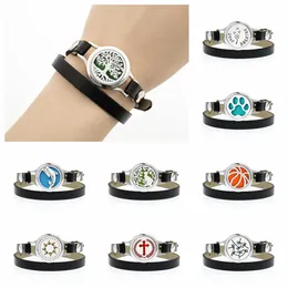 25mm Essential Oil Dyfuzor Otwarty Medalion Charm Bransoletki Dla Kobiet Mężczyzn PU Skórzany Wrap Bangle Aromaterapia Przekładki Biżuteria