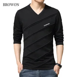 BROWON Fashion Trend Autunno T Shirt Uomo V Collar T-Shirt manica lunga Large Size Slim Fit Cotton Tops Tees Camisetas Uomo