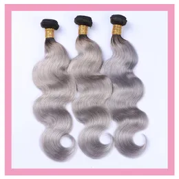 Indian Raw Virgin Human Hair Weves Wave Body Fala 3 wiązki 1b/szara podwójne wątki 10-26 cali 1b szary dwa tony kolorowe fala ciała