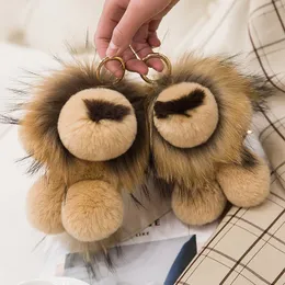 Real Genuine Rabbit Rex Fur Lion Pompom Ball Bag Charm Keychain Pendant Gift