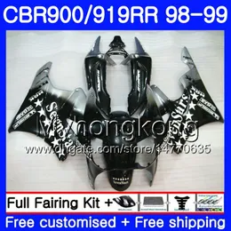 Bodys dla Honda CBR 919RR CBR 900RR CBR919RR 1998 1999 278HM.45 CBR900RR CBR 919 RR CBR900 RR CBR919 RR 98 99 Sevenstars Black Fairing Kit