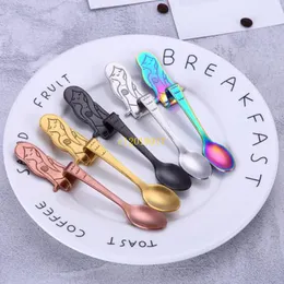 300PCS 2019 NEW Creative 304 Stainless Steel Gold Cartoon Mermaid Coffee Stir Spoon