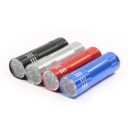 9LED purple Flashlights Aluminium UV Violet light torch portable mini keychain Flashlight Torch Lights torches Key ring Chain outdoor hiking lamp