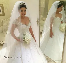2019 Ny Graceful Ball Gown Wedding Dress Vintage Pricness Cap Sleeves Off Shoulder Appliqued Arabic Dubai Bridal Gown Custom Gjorda Plus Storlek