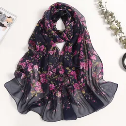 S1241 Hot Summer Women Slik Scarf Sun-Screen Chiffon Färgglada Sjal Wraps Florals Scarf Tunna Beach Scarves