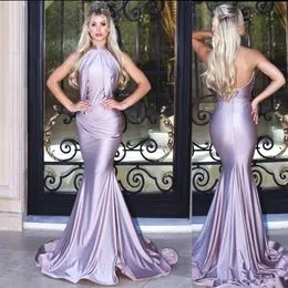 Mermaid Cheap Lavender Bridesmaid Dresses High Neck Pleats Ruffles Maid of Honor Gowns Robes Bal Vestidos De Fiesta