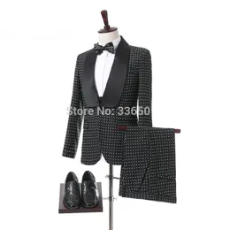 Custom Made Black White Point Groom Tuxedos Groomsmen Mężczyzna Suknia Ślubna Popularna Kurtka Blazer 3 Piece Suit (Kurtka + Spodnie + Kamizelka + Krawat) 1020