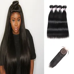 Indian Straight Human Hair Bundles With Closure Peruvian Hair 4Bundles with 4*4 Lace Closure Water Wave Body Loose Wave Hair Extensions