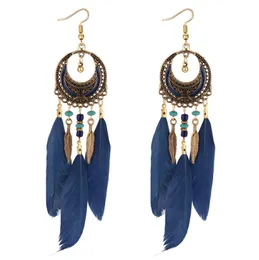 Wholesale-accessories fashion retro feather tassel earrings personality long creative beaded oil drop earrings jewelry