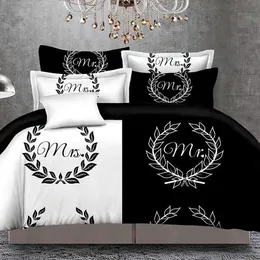 Black&white Her Side His Side Bedding Sets Queen Size Double Bed 3pcs Bed Linen Couples Duvet Cover Set